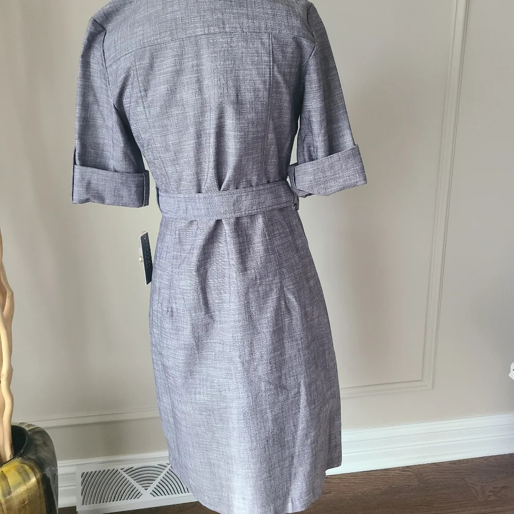 NWT Saharagano dress gray sz.6 rollup sleeves belted - Picture 5 of 12